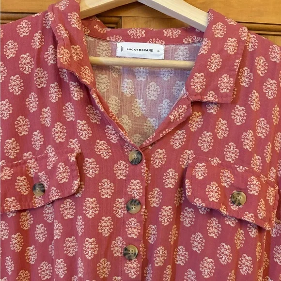 Lucky Brand Dusty Pink Patterned Button-Up Midi Dress - Picture 2 of 4